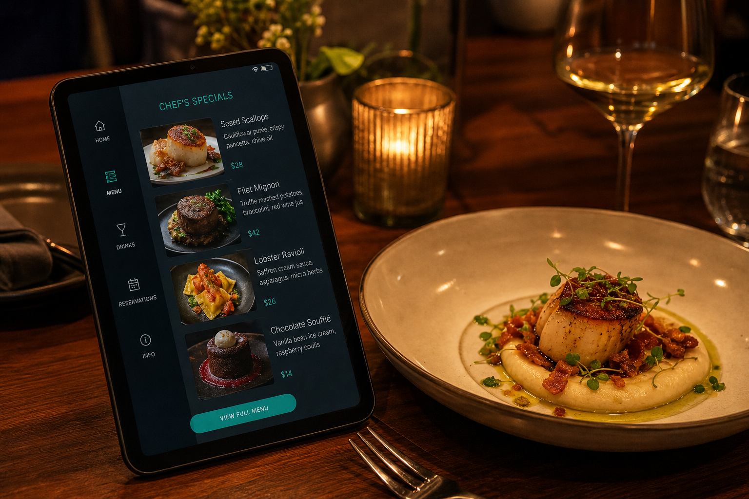 Digital menu on a tablet